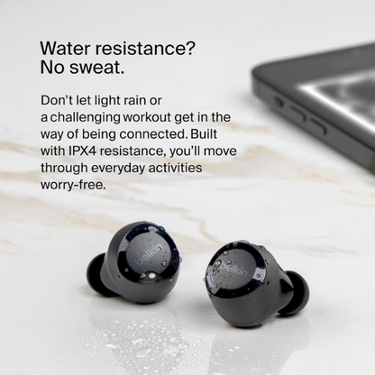 Belkin sound form Bolt true wireless headphones black infographic